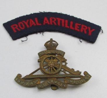 British Royal Artillery Cap Badge And Shoulder Title - Nice Used Condition