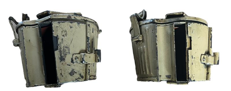 WH (HEER/LW/SS) Pair Off MG34/42 Ammunition Drums Tropical Camoflage With Ammo Belt - Nice Condition