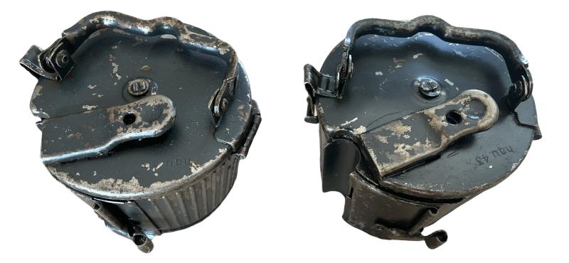 WH (HEER/LW/SS) Pair Off MG34/42 Ammunition Drums With Ammo Belt - Nice Condition