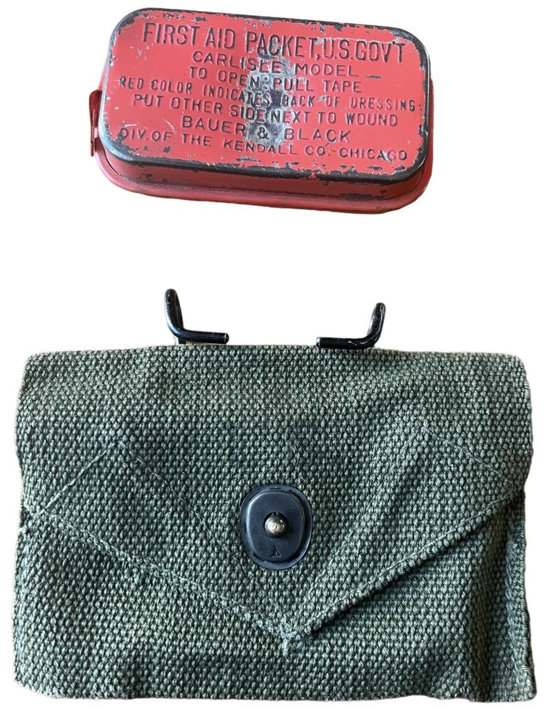 U.S. M1942 First Aid Pouch With Contents In OD Shade 1944 - Nice Used Condition