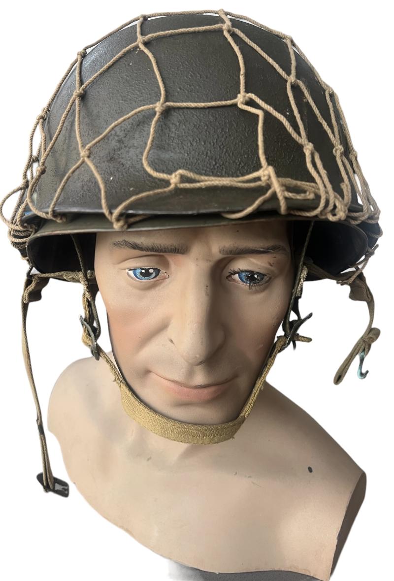 U.S. Airborne M1C Paratrooper Helmet With Westinghouse Liner and Canvas Chincup -Nice Used Condition