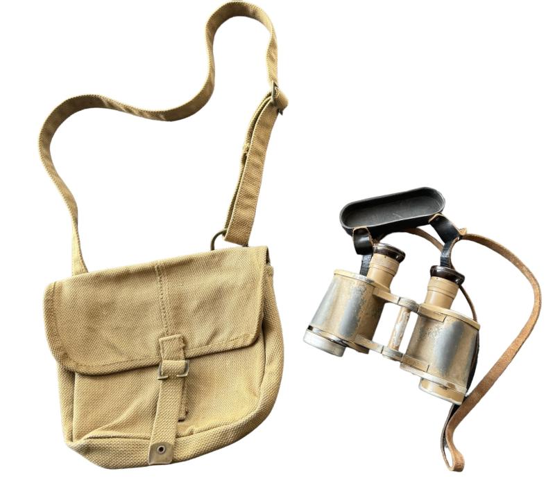 WH (HEER) Late War Tan Binoculars And Webbing Carrying Case - Nice Used Condition
