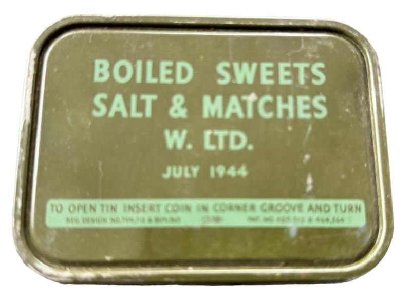 British Boiled Sweets Salt & Matches Ration Tin 1944 - Nice Used Condition