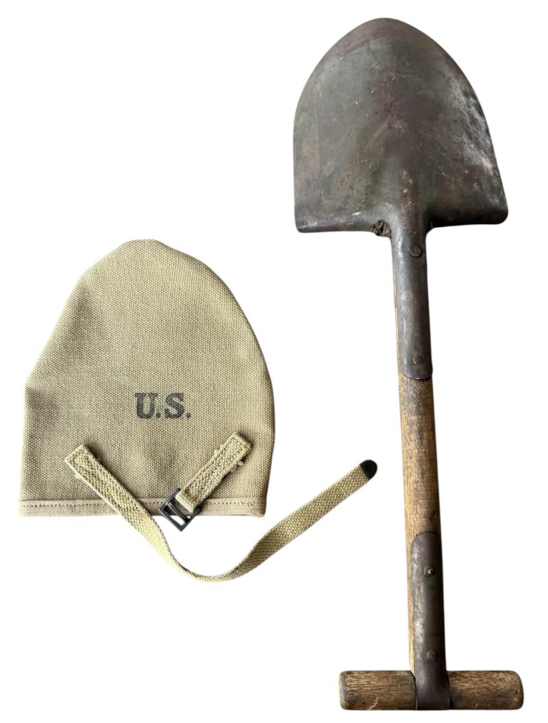 U.S. M1910 Intrenching Shovel i.e. T Shovel & Cover - Nice Used Condition