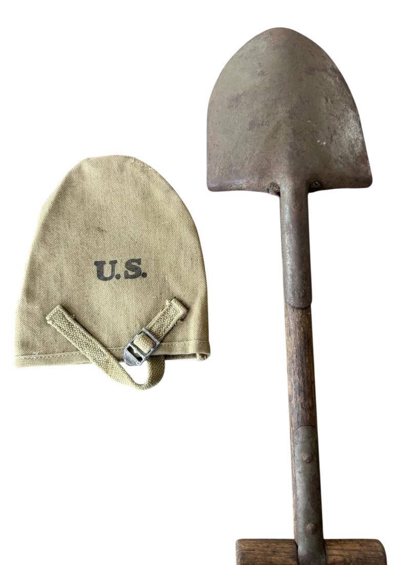 U.S. M1910 Intrenching Shovel i.e. T Shovel & Cover 1943 - Nice Used Condition
