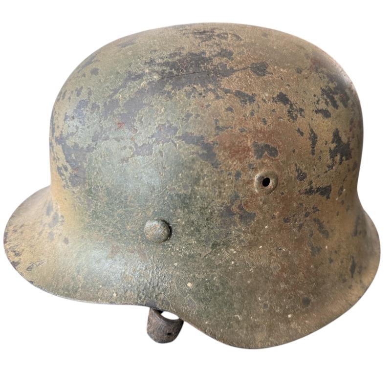 WH (HEER) M42 Steel Helmet 3-tone Normandy Camouflage -Nice Used Condition