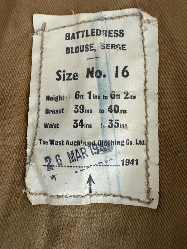 British 1937 Pattern Battle Dress Jacket 1941 Sized 16 - Near Mint Condition
