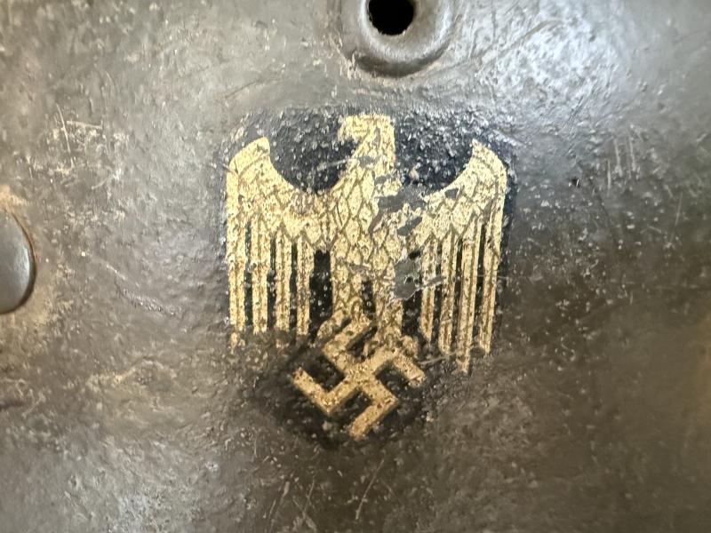 WH (Heer) M42 Single Decal Combat Helmet - Nice Used Condition