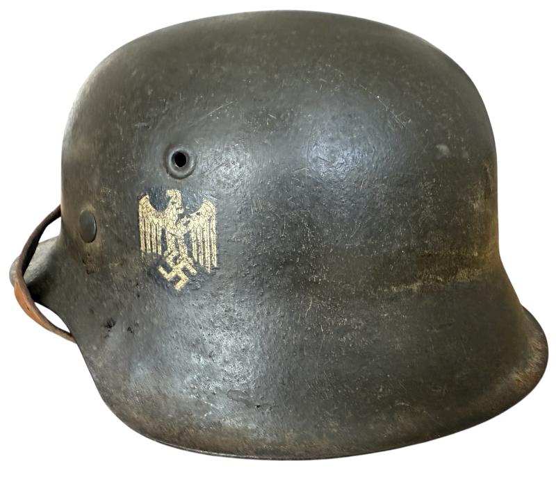 WH (Heer) M42 Single Decal Combat Helmet - Nice Used Condition