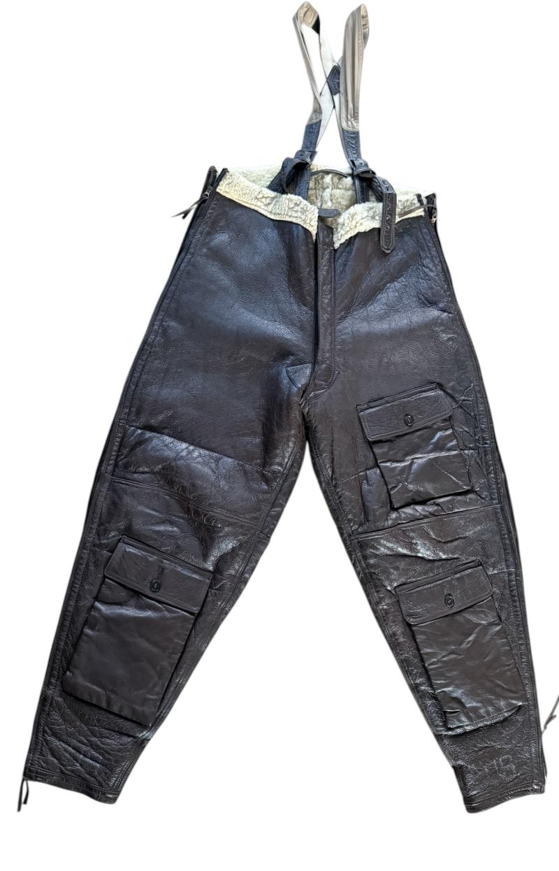 US Navy Aero Leather Flyers Flight Trousers M-446A Pants HLB Corp. 42 WWII - Nice Used Condition