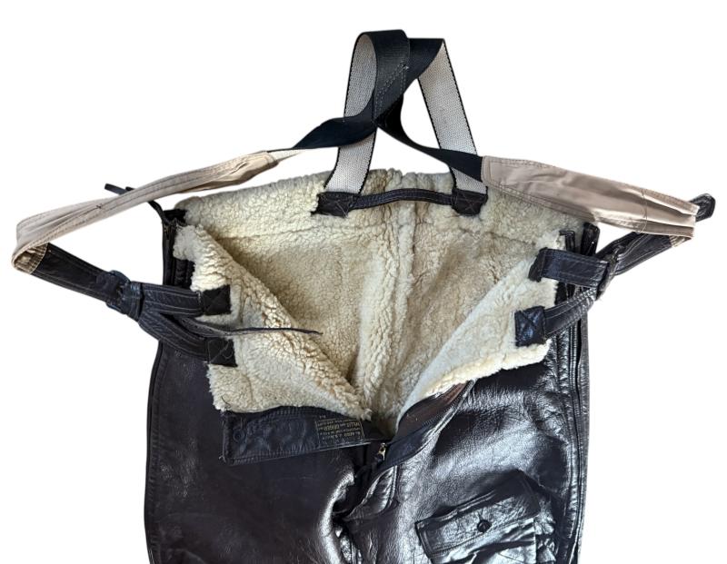 US Navy Aero Leather Flyers Flight Trousers M-446A Pants HLB Corp. 42 WWII - Nice Used Condition