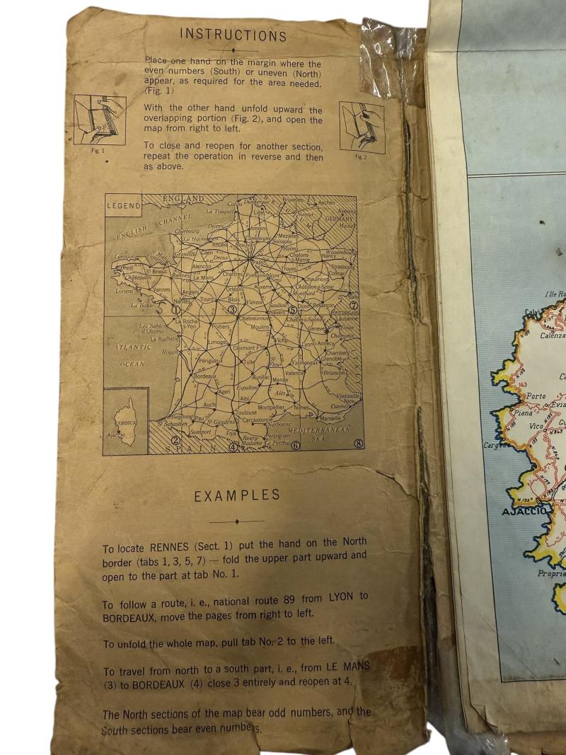U.S. (Airborne/Engineers) France Road Map 1944 - Nice Used Condition