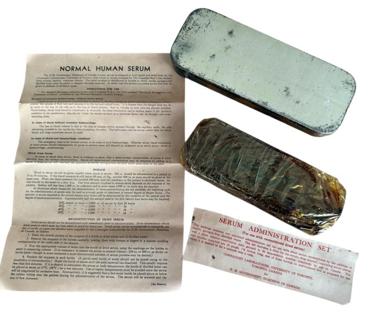 WW2 British Army RAMC Blood Transfusion Dried Solution Plama Dispensing Set Tin 1943