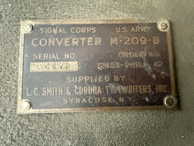 U.S. (Airborne)M-209-B Converter i.e. Mechanical Cipher Machine 1942 Dated & Carrying Case - Unussued Condition