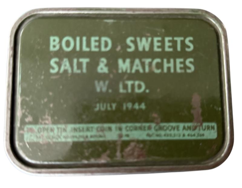 British Boiled Sweets Salt & Matches Ration Tin 1944 - Nice Used Condition