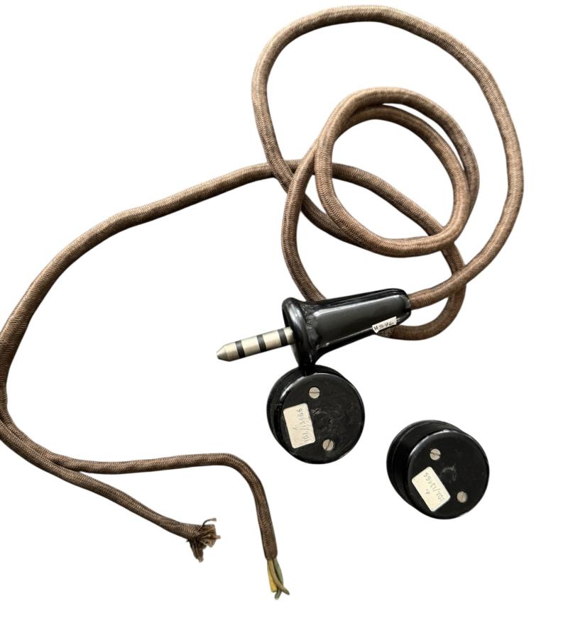British Royal Air Force and/or Glider Pilot Earphones & Wiring Loom - Nice Used Condition