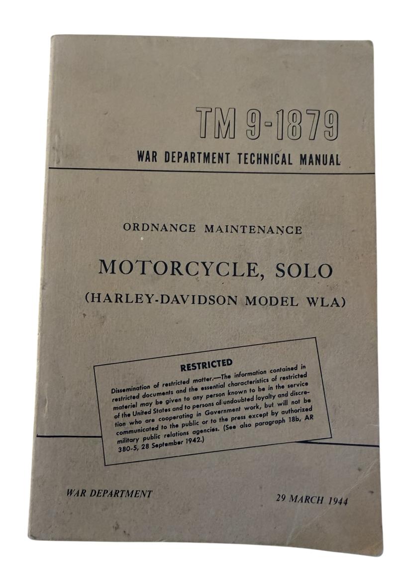 Harley-Davidson Technical Manual For Model WLA TM 9-1879 - Nice Used Condition