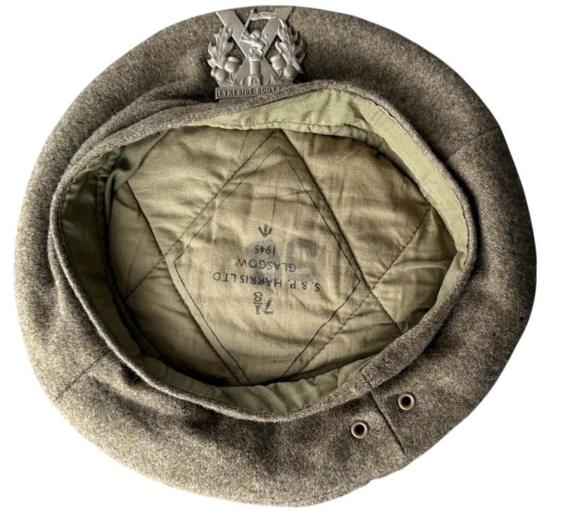 British Khaki General Service Beret Tyneside & Scottish Mounted - Nice Used Condition
