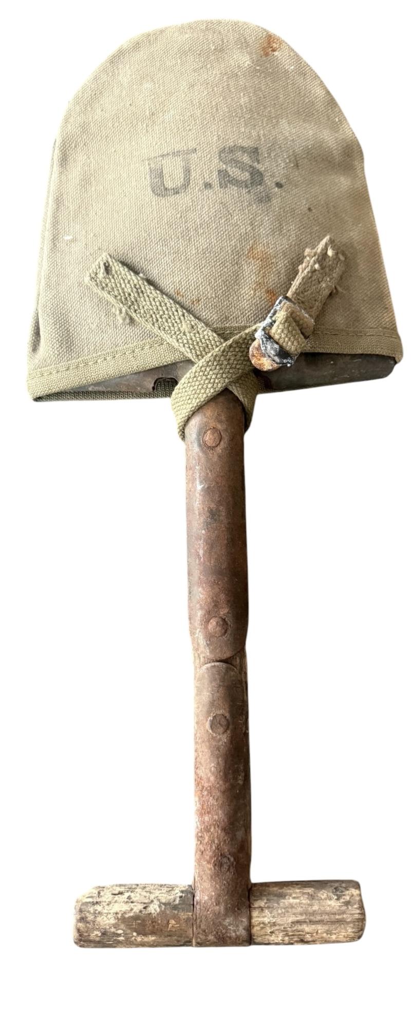U.S. (Airborne) M-1910 Shortened T-Shovel & Cover - Nice Used Condition