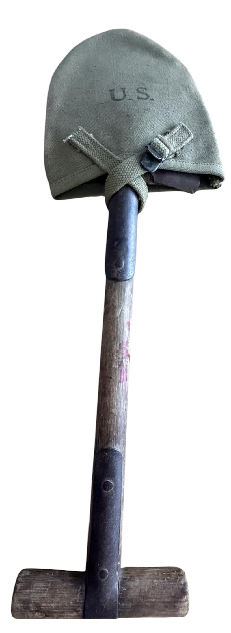 U.S. M1910 Intrenching Shovel i.e. T Shovel & Cover 1942 - Nice Used Condition