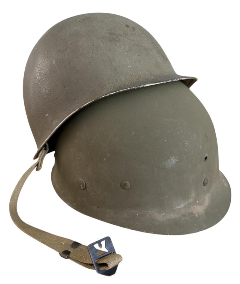 U.S. M1 Fixed Bale Combat Helmet And Firestone Liner - Nice Used Condition