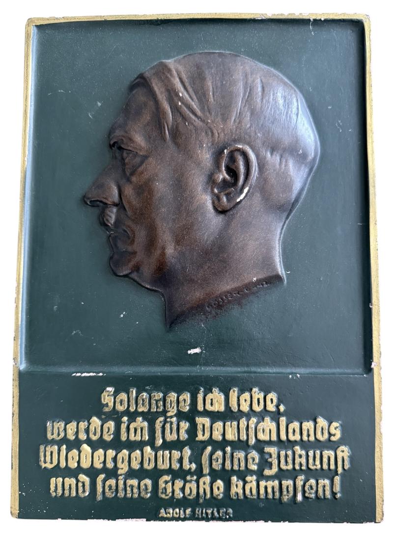 Orginal Plaster Wall Plaque Adof Hitler made By W Gosser Nice Used Condition