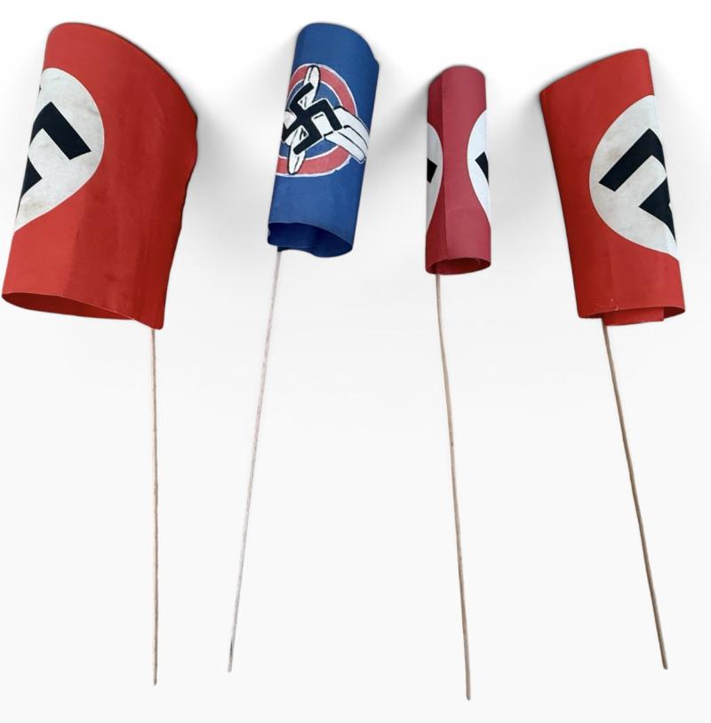 German Patriotic i.e. Parade Paper Flags Four Pieces - Nice Used Condition