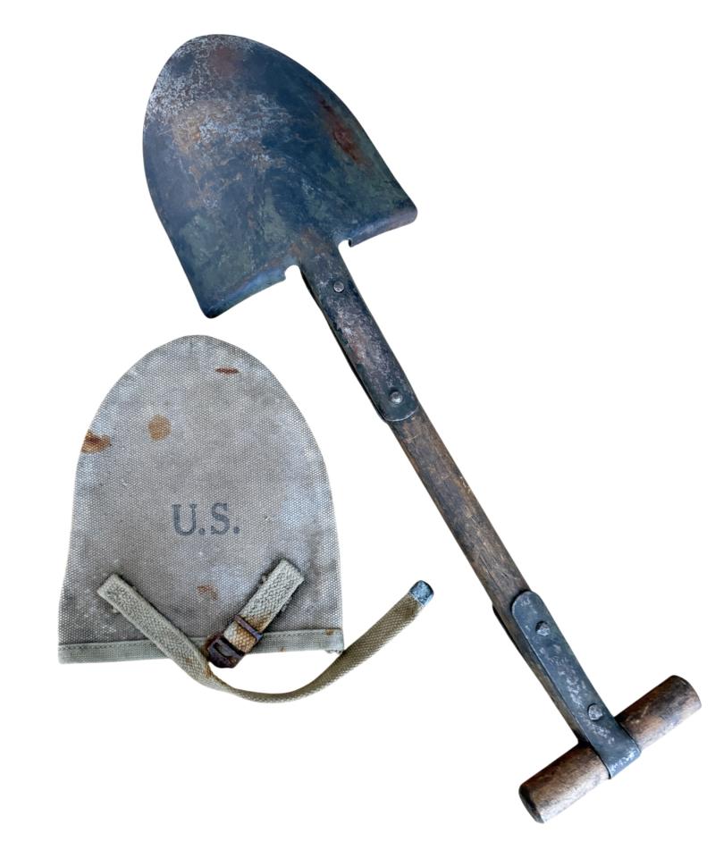 U.S. M1910 Intrenching Shovel i.e. T Shovel & Cover 1942 - Nice Used Condition