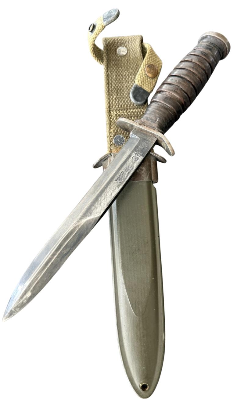 U.S. 2nd Model M3 Trench Knife and M8 Scabbard Rare Blade Marked 