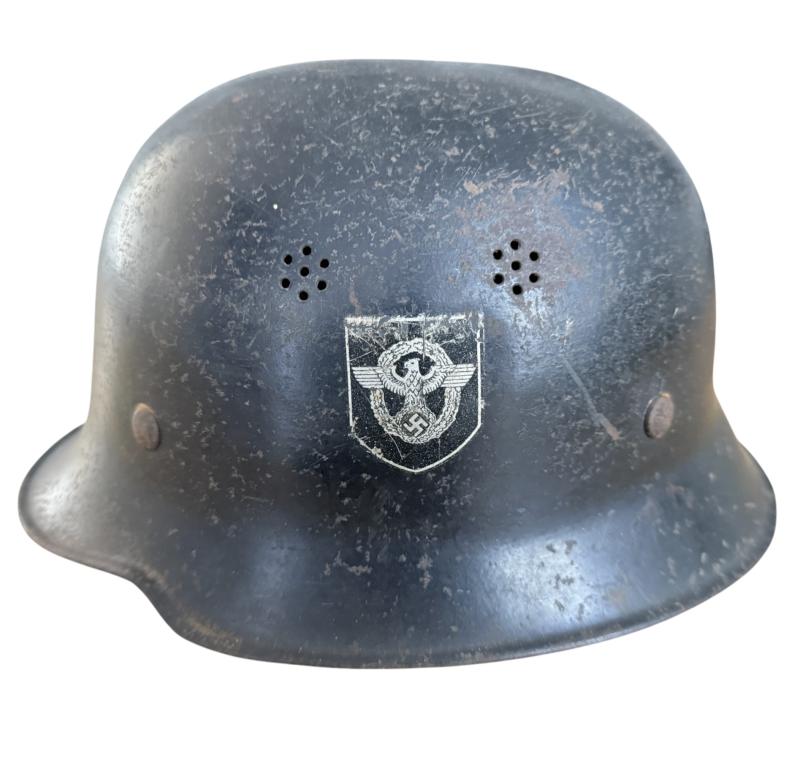 German M34 Double Decal 'Feuerschutzpolizei' Helmet - Nice Used Condition
