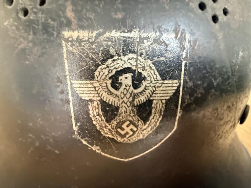 German M34 Double Decal 'Feuerschutzpolizei' Helmet - Nice Used Condition