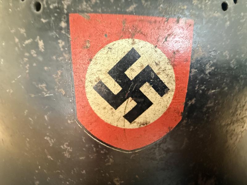 German M34 Double Decal 'Feuerschutzpolizei' Helmet - Nice Used Condition
