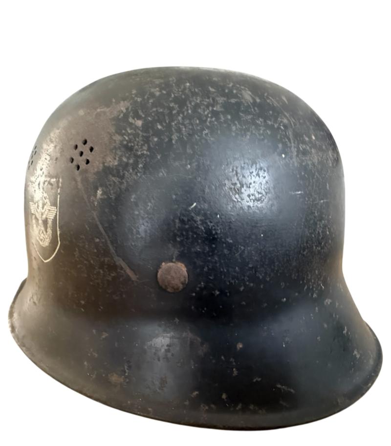 German M34 Double Decal 'Feuerschutzpolizei' Helmet - Nice Used Condition